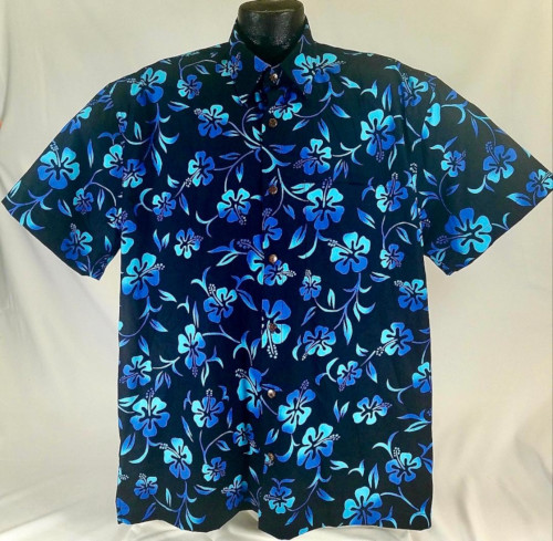 Moonlight Hibiscus Classic Hawaiian shirt- Made in USA- Cotton